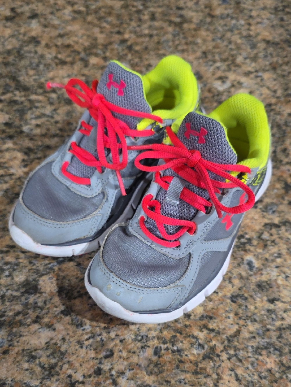 Under Armour Kids Sneakers with Neon Pink Laces and Yellow Size 13Y